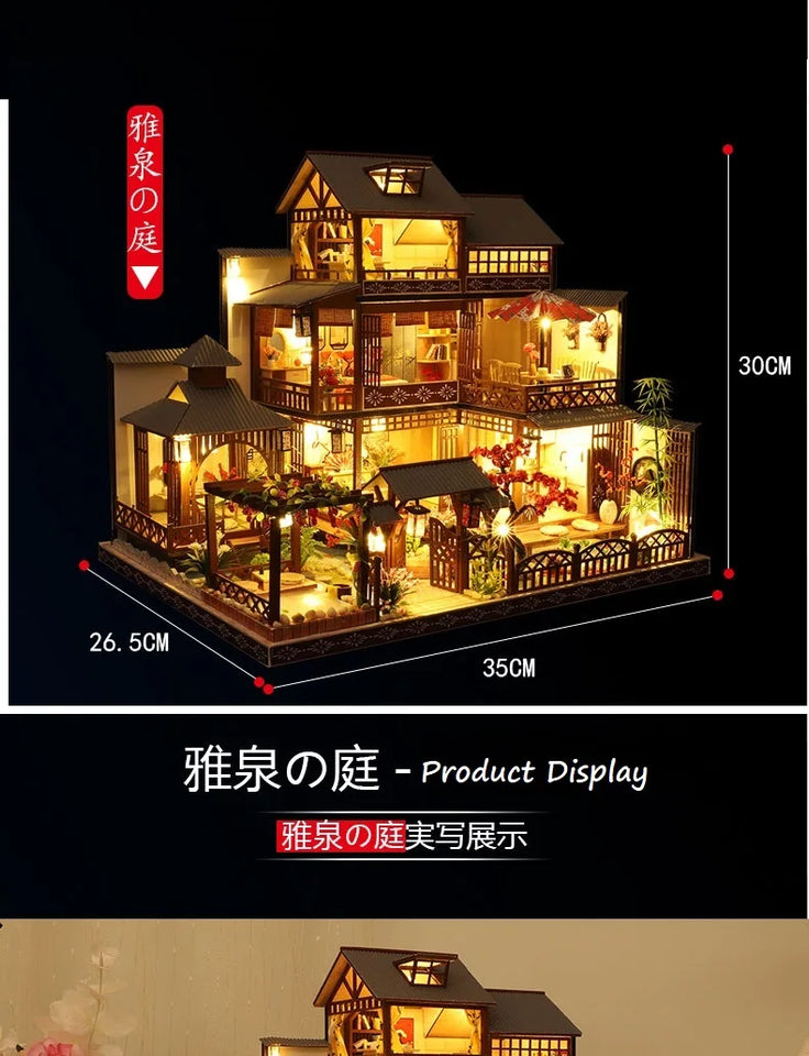 Newest DIY Wooden Dollhouse Japanese Architecture Doll Houses Mininatures with Furniture Toys for Children Friend Birthday Gift