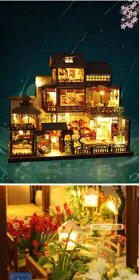 Newest DIY Wooden Dollhouse Japanese Architecture Doll Houses Mininatures with Furniture Toys for Children Friend Birthday Gift