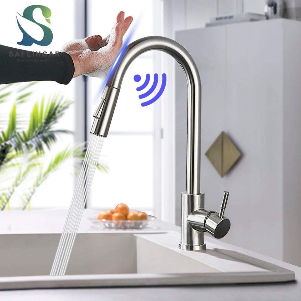 Smart Sensor Touch Kitchen Sink Faucet Brushed Nickel Poll Out Spout Black/Gold Sensor Faucets 360 Rotation Crane Two Functions