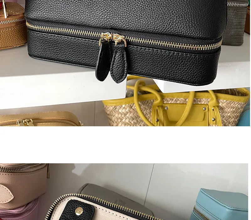 Personalized Cosmetic Bag Pu Leather Women Travel Makeup Bag with Jewelry Organizer Case 2 in 1 Ladies Travel Clutch Pouch