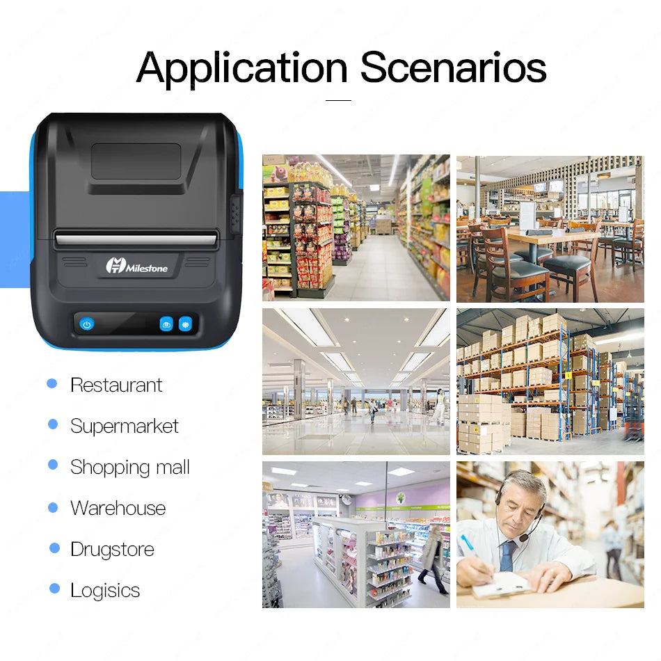 MHT-P29L Milestone Bluetooth 80mm Usb Thermal Receipt Printer Mini Tag Barcode Sticker Printer Receipt Printing Machine