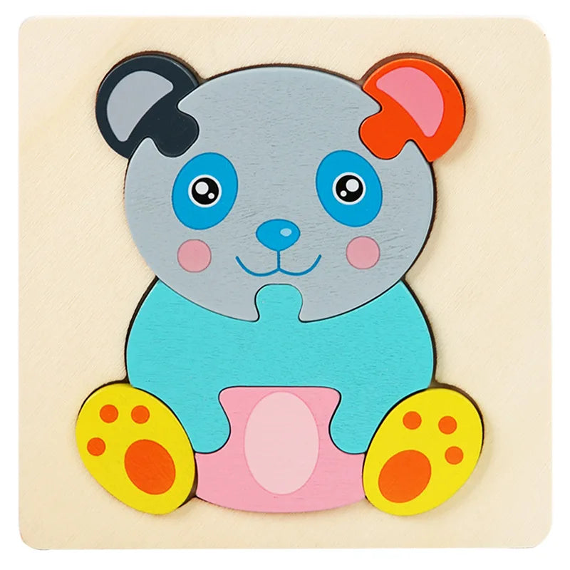 Kids Wooden Toys 3D Wood Puzzle Cartoon Animals Cognitive Jigsaw Puzzle Early Learning Educational Toys For Children Gift