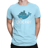 Men Docker Logo T Shirt Linux Javascript Computer Cotton Sweatshirt Funny Short Sleeve Round Neck Tees Graphic T-Shirts