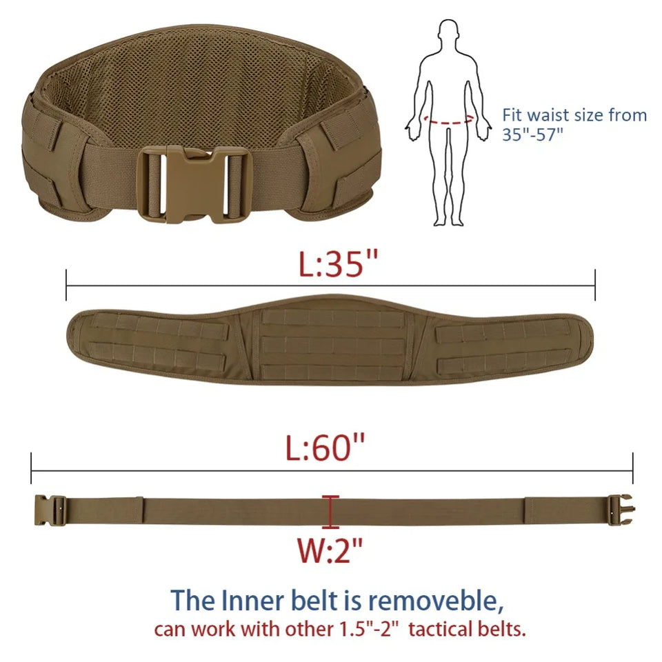 KRYDEX Tactical Waist Belt, MOLLE Soft Wide Padded Battle Belt, Shooting Airsoft Hunting Multi-Function Quick Release Belt