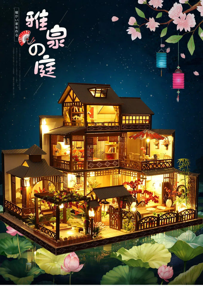 Newest DIY Wooden Dollhouse Japanese Architecture Doll Houses Mininatures with Furniture Toys for Children Friend Birthday Gift