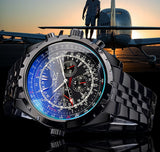 Jaragar 3 Dial Men's Automatic Watch Stainless Steel Mechanical Men's watches Date Week Display Luminous Wristwatch Blue Glass