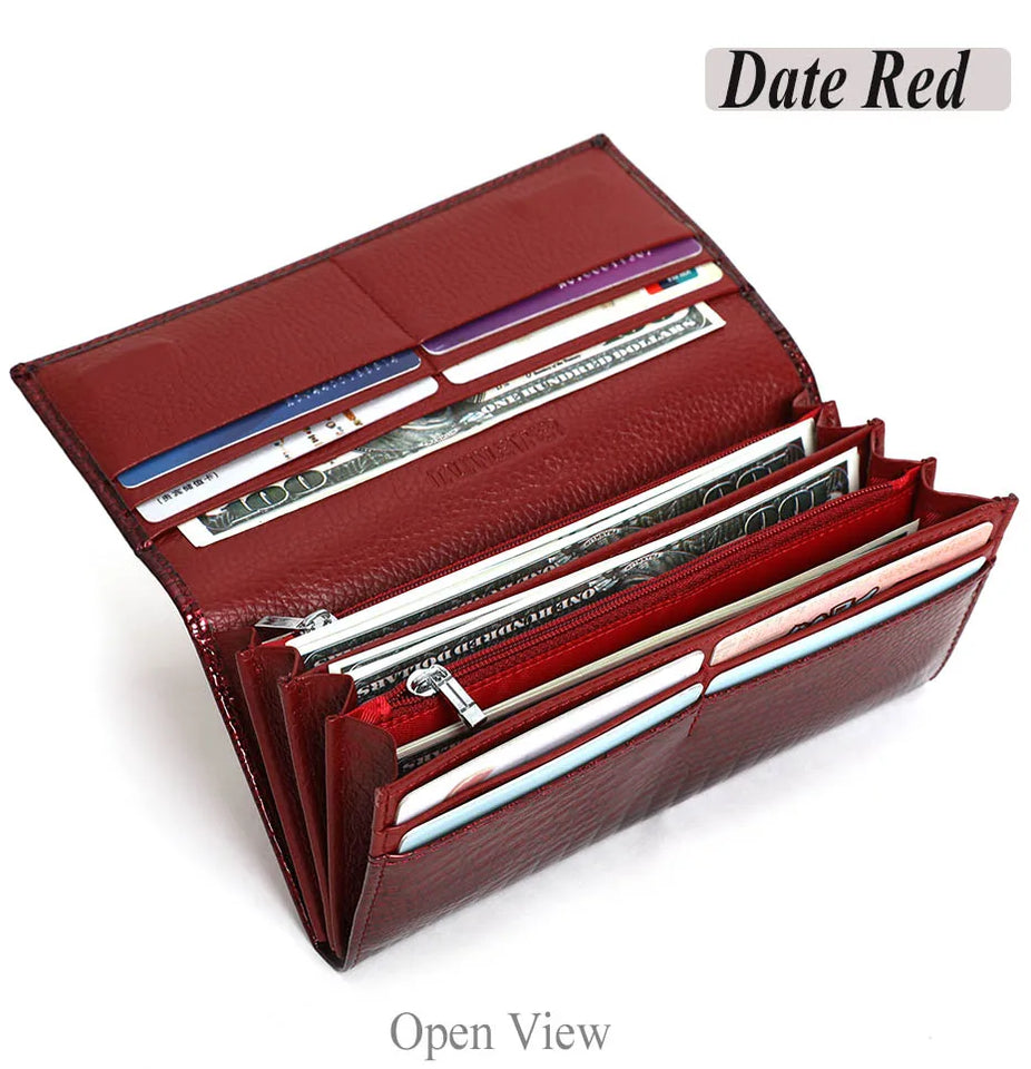 New Women Magnetic Hasp Wallet Genuine Leather Coin Purse Ladies Long Fashion Female Card Hold Money Bag AE501-1