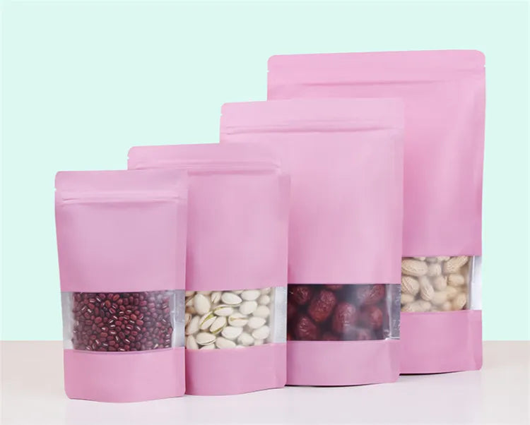 100PCS Stand-up Matte Aluminum Foil Window Ziplock Bag DIY Snack jewelry Spice Candy Customize Logo Brand Gift Storage Pouches