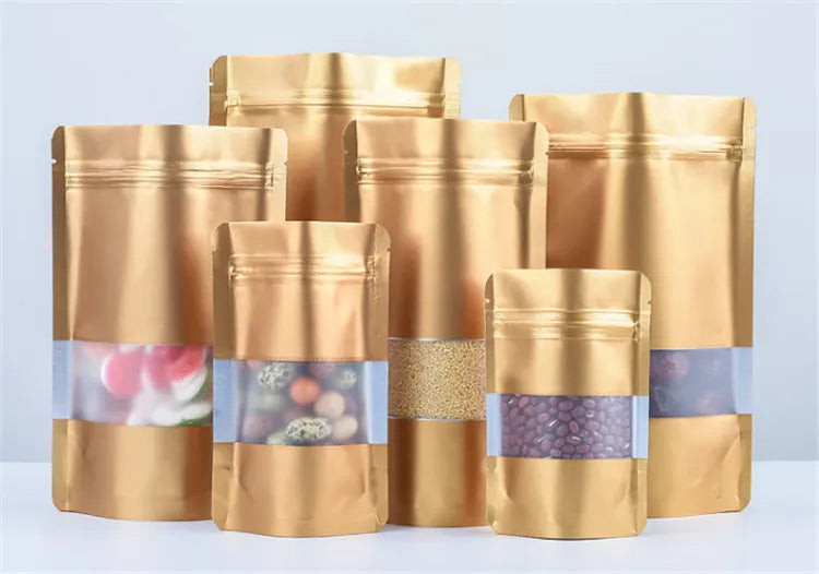 100PCS Stand-up Matte Aluminum Foil Window Ziplock Bag DIY Snack jewelry Spice Candy Customize Logo Brand Gift Storage Pouches
