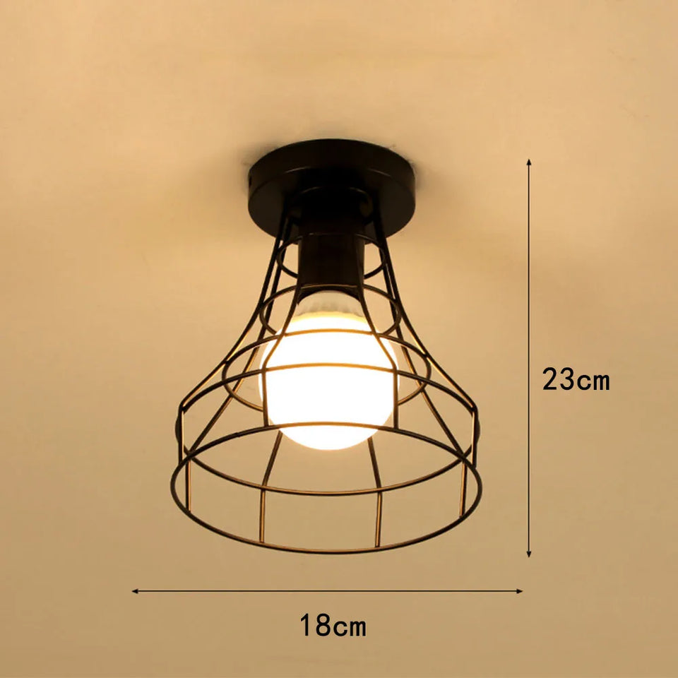 Vintage Ceiling Light Flush Mount Black Iron Lampshade Industrial E27 Pendant Light Grid Cage Bedroom Kitchen Living Room Coffee