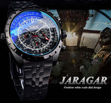 Jaragar 3 Dial Men's Automatic Watch Stainless Steel Mechanical Men's watches Date Week Display Luminous Wristwatch Blue Glass