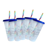 5Pcs Tumbler with Straw Plastic Coffee Cup BPA Free Creative Straw Cup With Logo Change Color Water Bottle 710ml Coffee Tumblers
