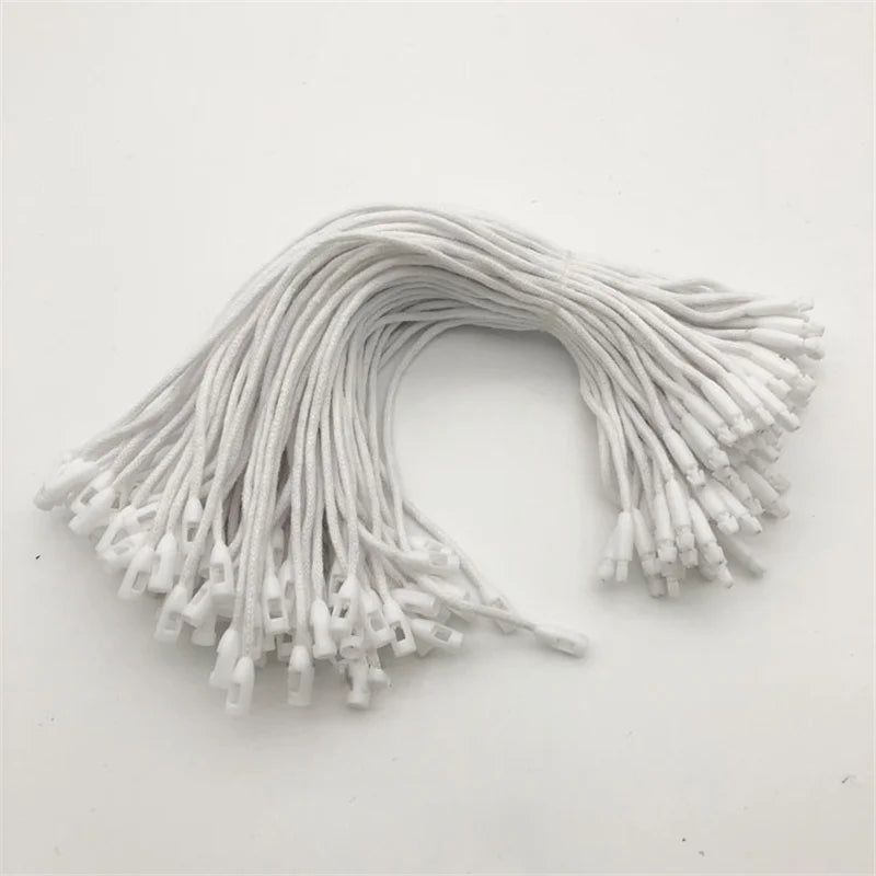 100PC /lot Plastic Tag White Beige Black Hang Tag Polyester Rope String Snap Lock Pin Loop Tie Fasteners