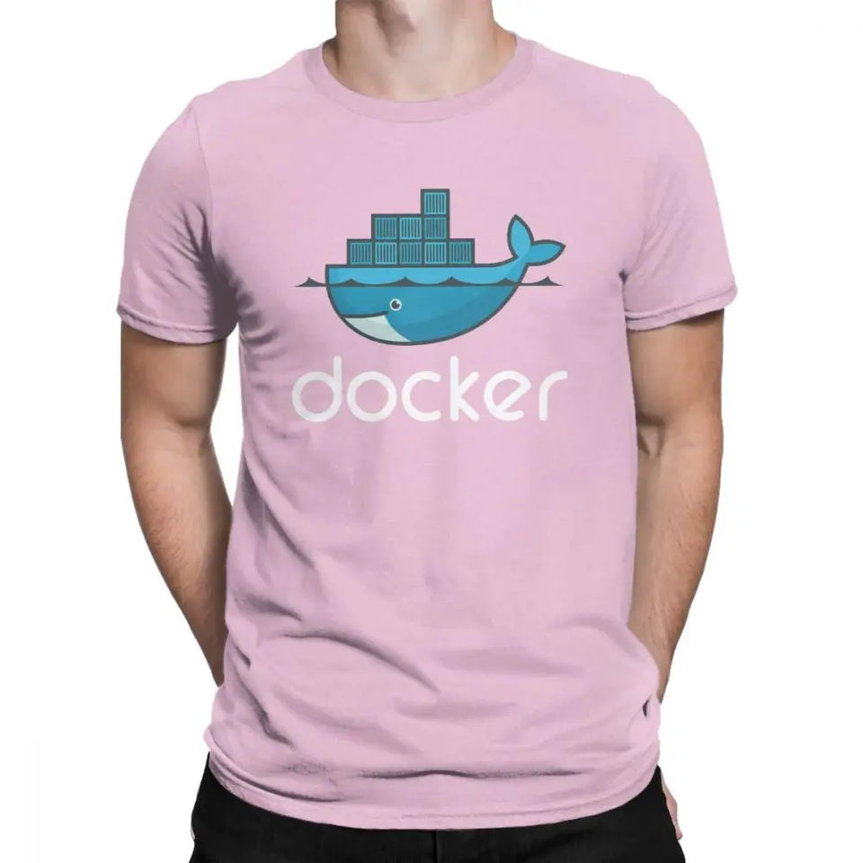 Men Docker Logo T Shirt Linux Javascript Computer Cotton Sweatshirt Funny Short Sleeve Round Neck Tees Graphic T-Shirts