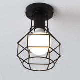 Vintage Ceiling Light Flush Mount Black Iron Lampshade Industrial E27 Pendant Light Grid Cage Bedroom Kitchen Living Room Coffee