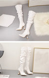 Eilyken White Pleated Leather Over The Knee Boots Fashion Runway Strange High Heels Sexy Zip Design Womans Shoes