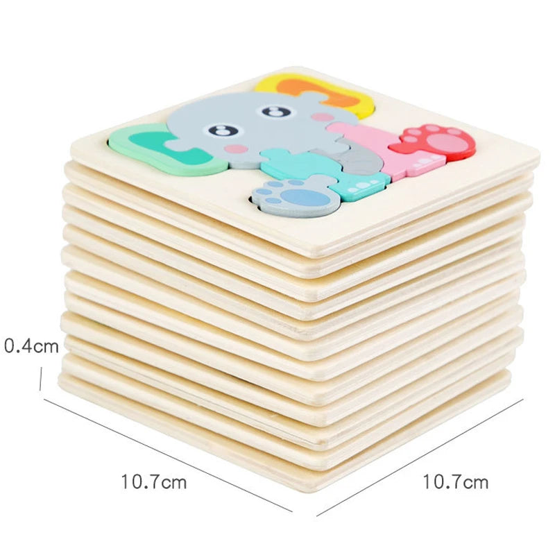 Kids Wooden Toys 3D Wood Puzzle Cartoon Animals Cognitive Jigsaw Puzzle Early Learning Educational Toys For Children Gift