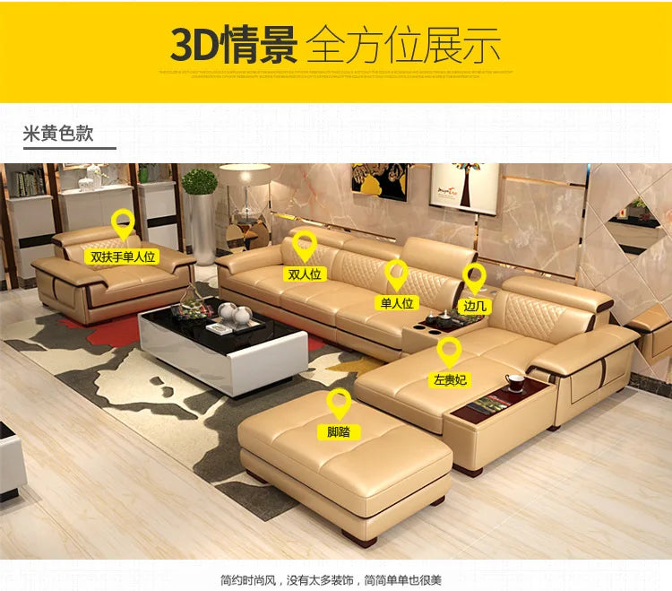 Living Room Sofa set furniture real genuine cow leather sofa recliner speaker bluetooth puff asiento muebles de sala canape cama