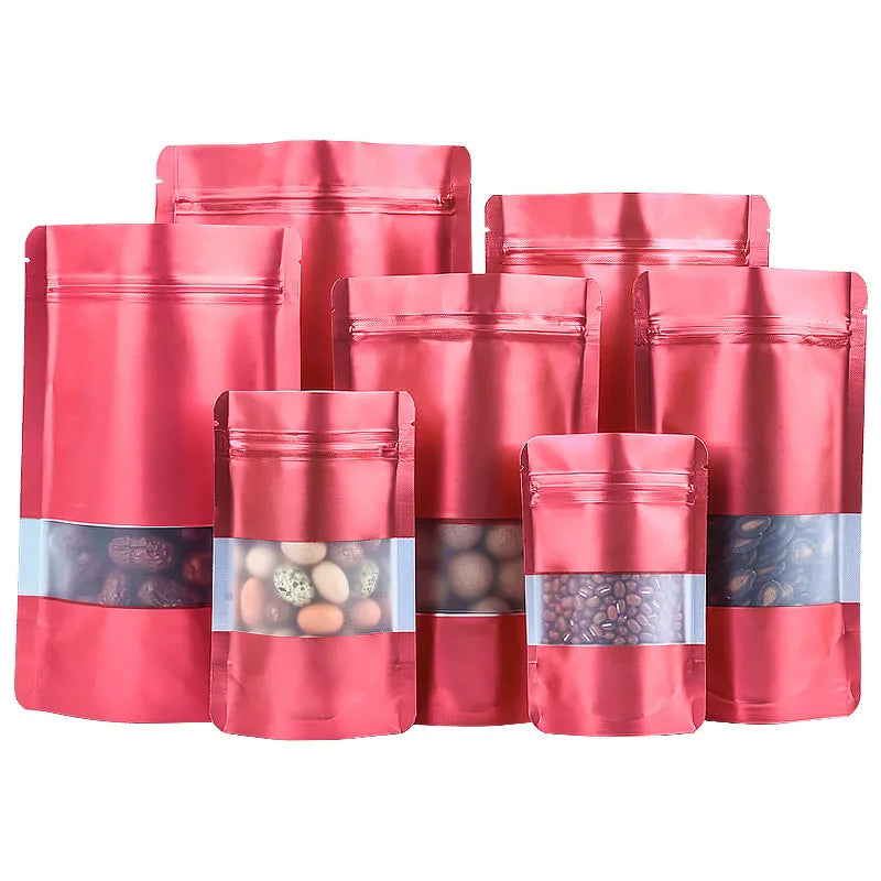 100PCS Stand-up Matte Aluminum Foil Window Ziplock Bag DIY Snack jewelry Spice Candy Customize Logo Brand Gift Storage Pouches