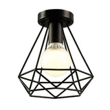 Vintage Ceiling Light Flush Mount Black Iron Lampshade Industrial E27 Pendant Light Grid Cage Bedroom Kitchen Living Room Coffee
