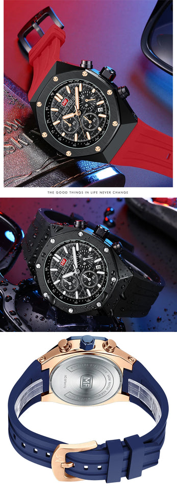 MINI FOCUS Watches Men Blue Silicone Strap Sport Watch Waterproof Luminous Chronograph Quartz Wristwatch часы мужские reloj 0417