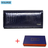 New Women Magnetic Hasp Wallet Genuine Leather Coin Purse Ladies Long Fashion Female Card Hold Money Bag AE501-1
