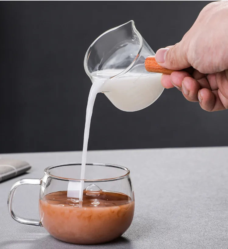 Wooden Handle Coffee Milk Cup 50-100ml Creative Italian Glass Coffee Measuring Cup