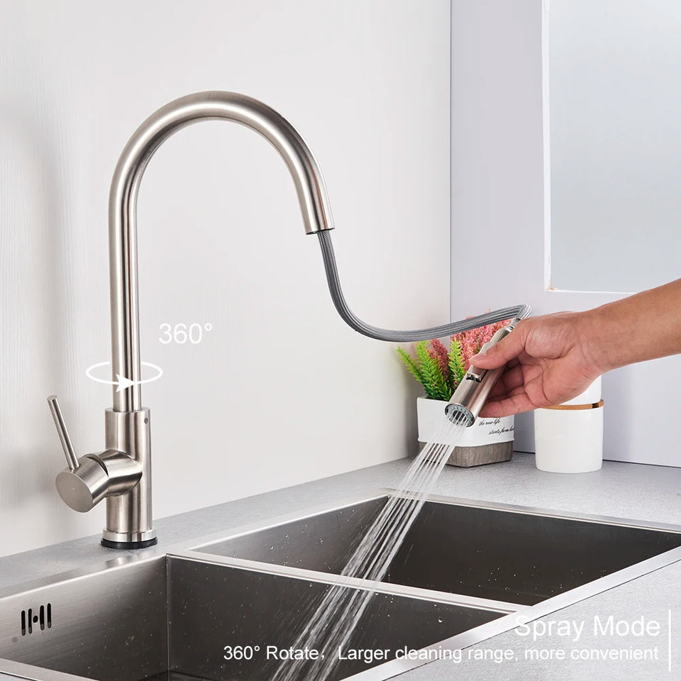 Black Pull Out Sensor Kitchen Faucet Touch Control Faucet 2 Function Mixer For Sink Tap Sprayer Single Handle Mixer Tap