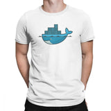 Men Docker Logo T Shirt Linux Javascript Computer Cotton Sweatshirt Funny Short Sleeve Round Neck Tees Graphic T-Shirts