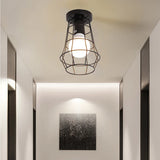 Vintage Ceiling Light Flush Mount Black Iron Lampshade Industrial E27 Pendant Light Grid Cage Bedroom Kitchen Living Room Coffee