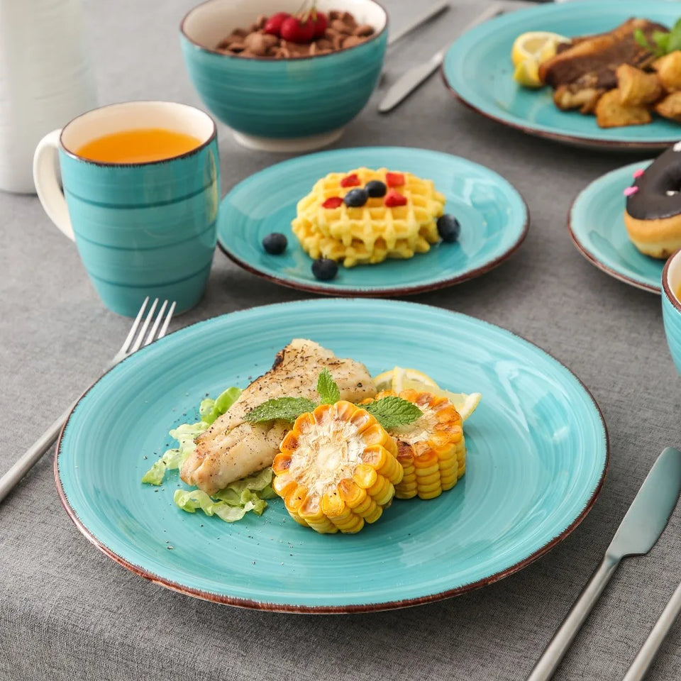 Vancasso Bella-T 16/32/48-Pieces Porcelain Dinnerware Set Vintage Ceramic Plate Set with Dinner Plate,Dessert Plate,Bowl,Mug Set
