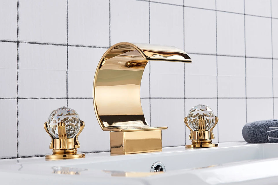 Wanmivezlo Waterfall Bathroom Basin Faucet Deck Mounted Cold Hot Water Mixer Single Hole Water Tap 3 Holes Washing Tap