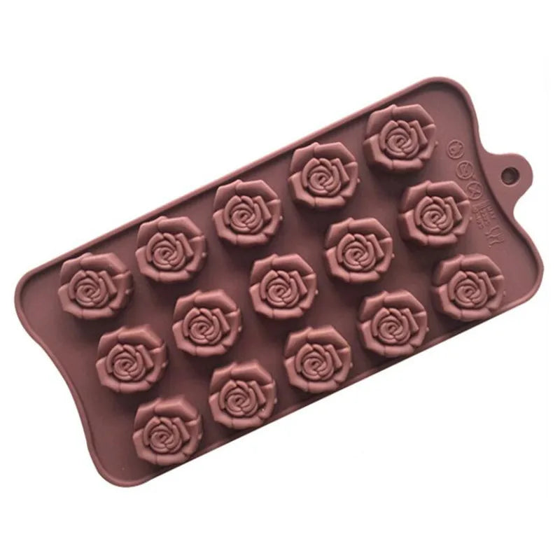 Coffee Chocolate Mould 15 Cavity Silicone Flower Rose Chocolate Cake Soap Mold Ice Trays Baking Mould Cake Decorating Tools