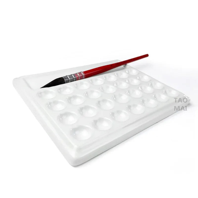 Ceramic Watercolor Palette Rectangular 28-hole/18-hole Palette Paint Plate Watercolor Gouache Paint Plate Painting Art Supplies