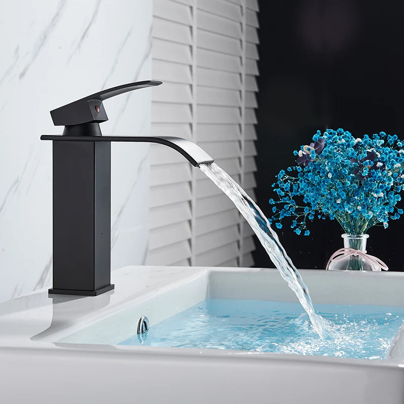 Rozin Deck Mounted Bathroom Basin Faucet Waterfall Vanity Sink Hot and Cold Water Mixer Tap,Chrome,Black,Gold Color