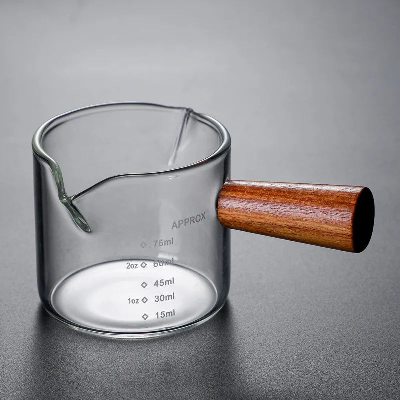 Wooden Handle Coffee Milk Cup 50-100ml Creative Italian Glass Coffee Measuring Cup