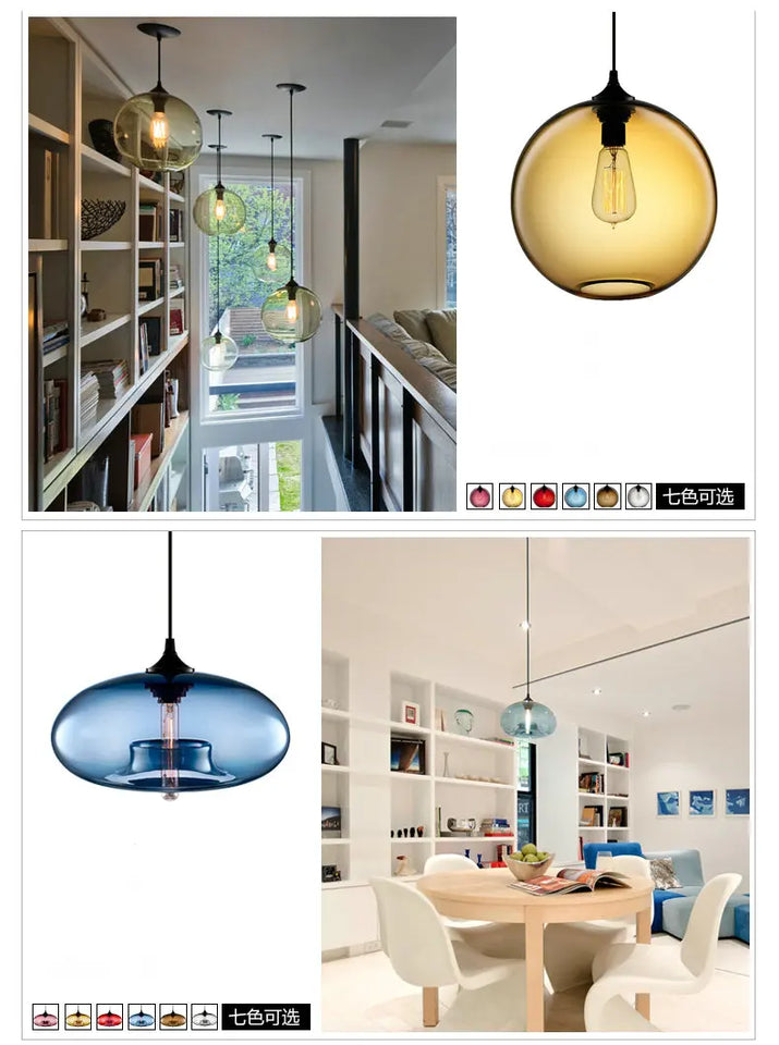 Modern Restaurant Chandelier Light Blown Colorful Glass  Lampshade Glass Ceiling Hanging Lamps Living Room Coffee Room Office