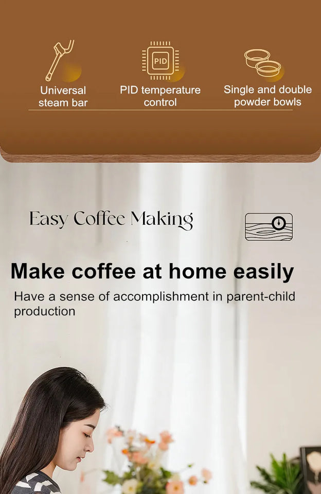 Coffee Maker Stainless Steel Italian Household Small Semi-Automatic Coffee Machine Steam Milk Bubble Concentration Office Steam