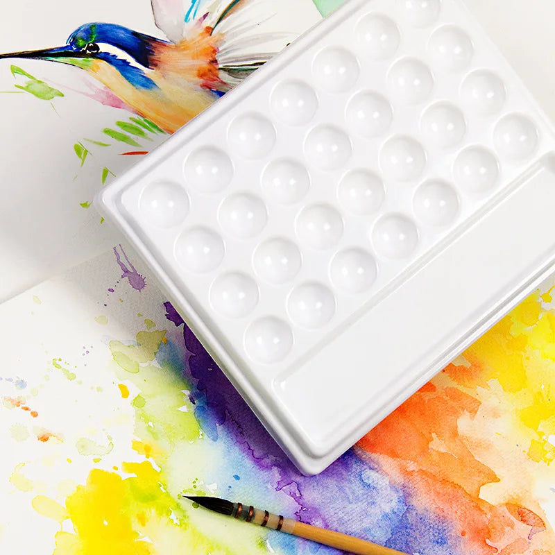 Ceramic Watercolor Palette Rectangular 28-hole/18-hole Palette Paint Plate Watercolor Gouache Paint Plate Painting Art Supplies