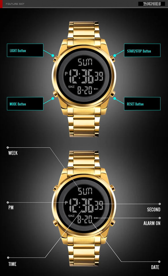 SKMEI Digital 2 Time Mens Watches Fashion LED Men Digital Wristwatch Chrono Count Down Alarm Hour For Mens reloj hombre 1611