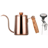 600ML Non-stick Stainless Steel Pour Over Coffee Tea Pot with Thermomet Long Narrow Spout Hand Drip Kettle Coffee Accessories
