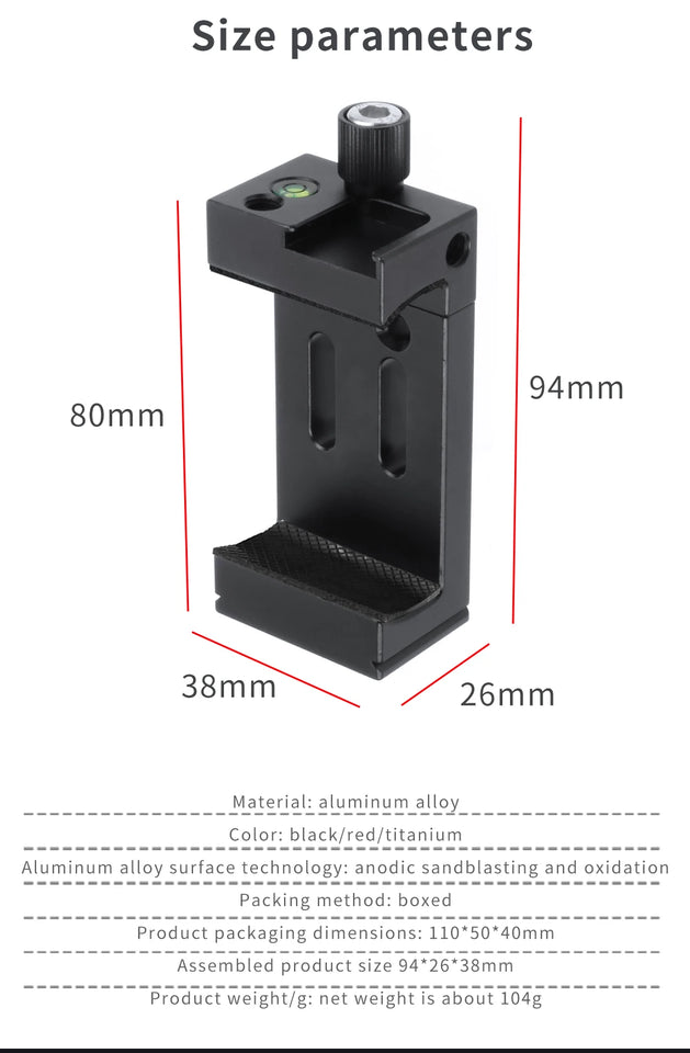 Aluminum Alloy Mobile Phone Holder Clip for Smartphone with Spirit Level Cold Shoe Mount 1/4 3/8 Hole Tripod Head Clamp Bracket