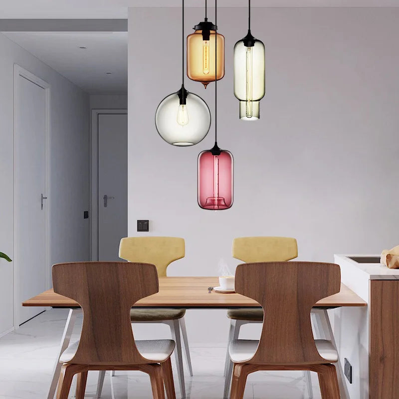 Modern Restaurant Chandelier Light Blown Colorful Glass  Lampshade Glass Ceiling Hanging Lamps Living Room Coffee Room Office