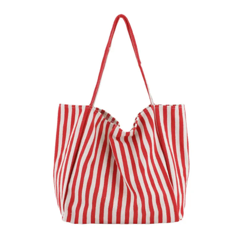 2023 Fashion Ladies Classic Striped Canvas Handbag Large Capacity Shoulder Bag For Female Simple Beach Casual Totes Shopping Bag