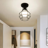 Vintage Ceiling Light Flush Mount Black Iron Lampshade Industrial E27 Pendant Light Grid Cage Bedroom Kitchen Living Room Coffee