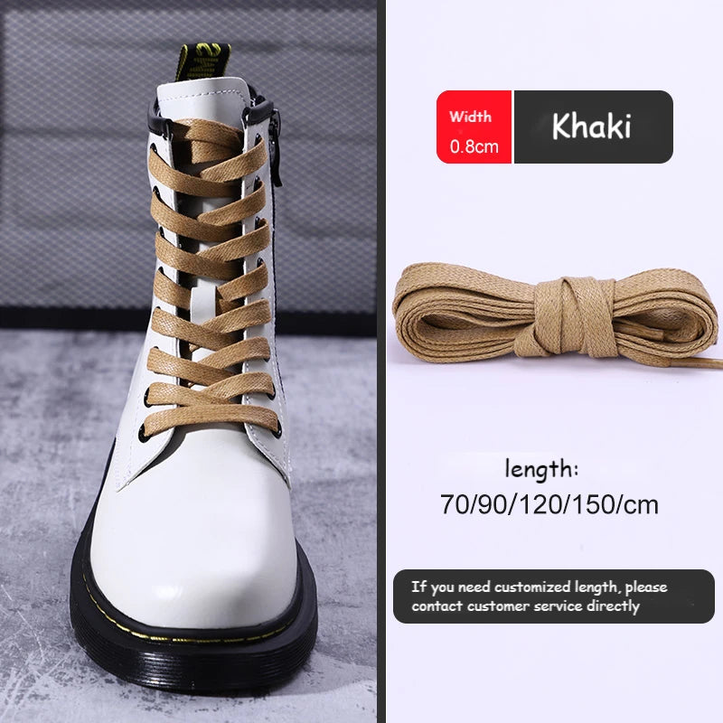 1Pair Waxed Cotton Shoelaces 8mm Width Flats Waterproof Shoe laces Unisex Boots Casual Sneakers Shoelace Leather Laces Shoes