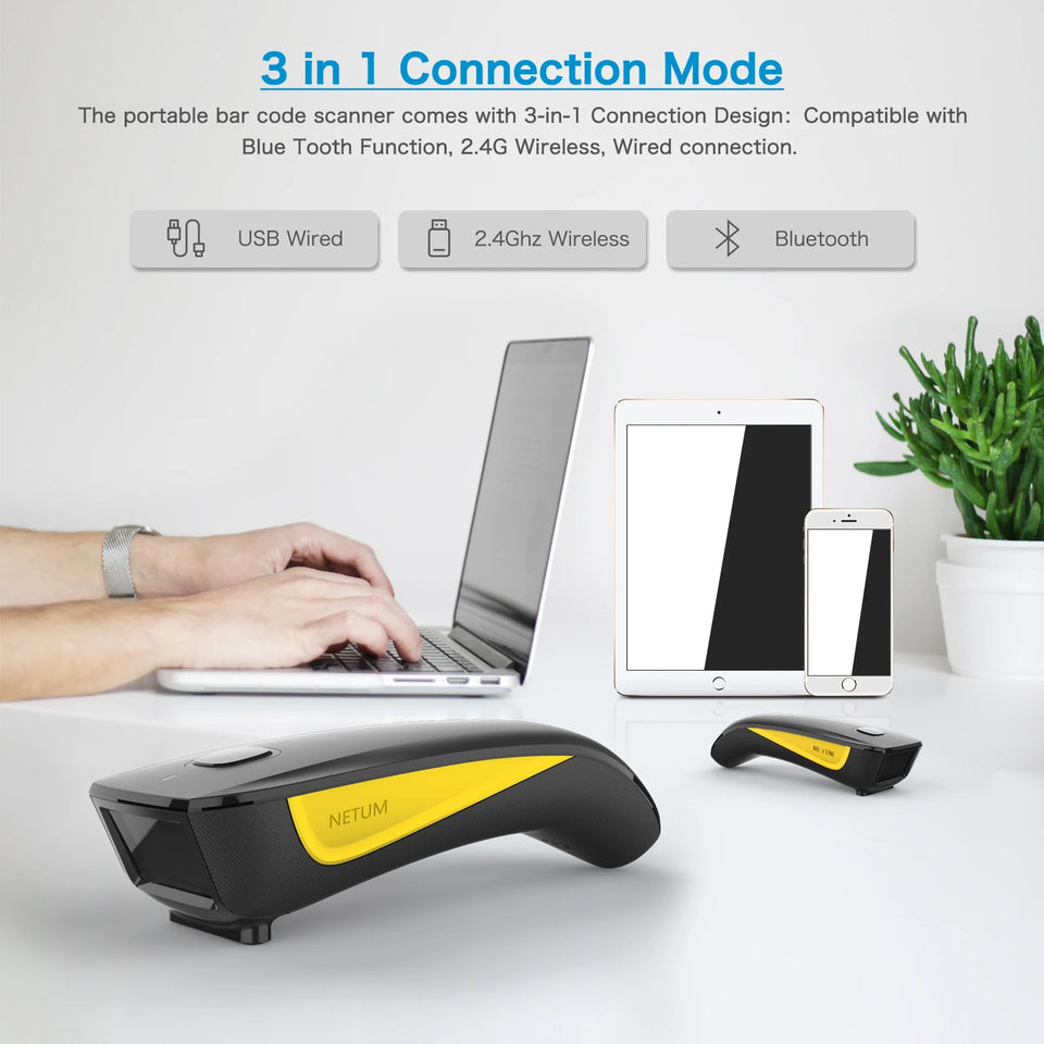 NETUM E800 Bluetooth 2D Barcode Scanner Pocket Wireless QR Reader Data Matrix PDF417 IOS Android Windows