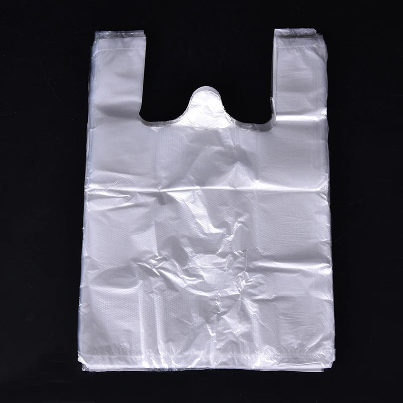 100pcs Transparent Plastic Bags Shopping Bag Supermarket Bags With Handle Food Packaging