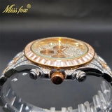 MISSFOX Men Watches 2021 Luxury Large Case With Baguette Full Diamond Quartz Wristwatch Chronograph Calendar Watch Droshipping