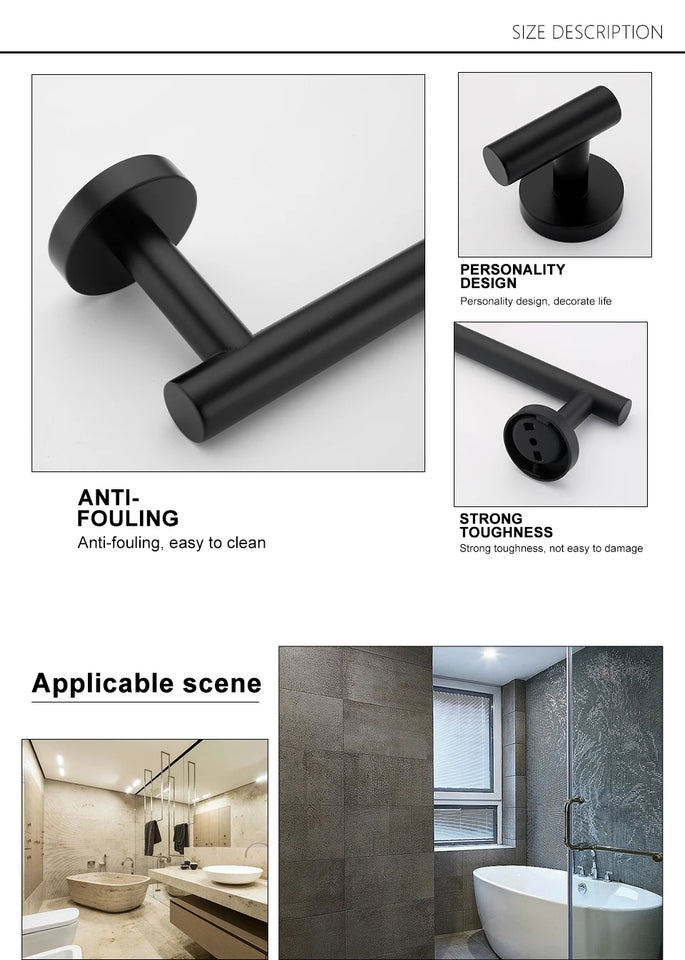 Bathroom Accessories Hardware Set Kit Towel Bar Wall Mount Matt Black Toilet Paper Holder Hand Robe Hook Hanger Stainless Steel